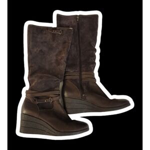 UGG Lesley Boot Knee High US 9 Brown Suede Leather Waterproof Wedge Tall Boots